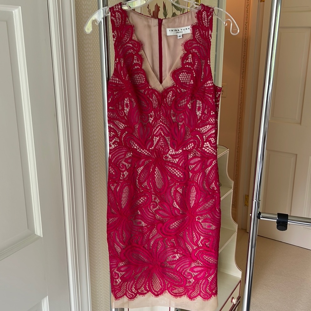 Size 4 Truna Turk lace raspberry cocktail dress